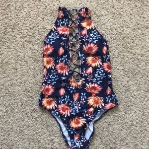 Floral lace up one piece